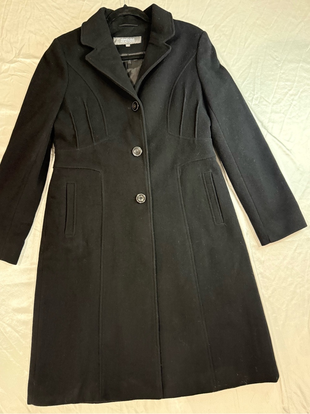 Kenneth Cole Reaction Black Tailored Wool-Blend Trench Coat